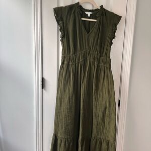 Time and Tru Olive Ruffle Dress